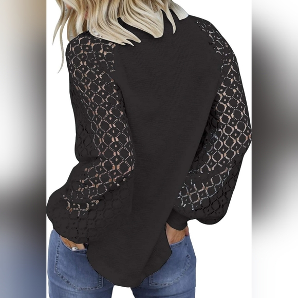 Women’s Long Sleeve Black Top, Lace Casual, Loose Blouse, size Medium - Picture 2 of 9